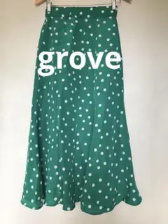 新品★groveグリーン 水玉 フレアロングスカート　レトロ　ドット柄　Mサイズ