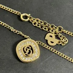 ディオール ネックレス　CDロゴ ラインストーン 全長44cm ゴールド色系