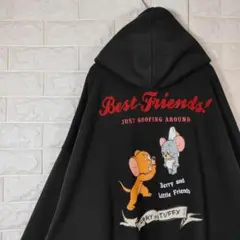 トムとジェリー パーカー タフィ プルオーバー 刺繍 デカロゴ 2XL ブラック
