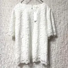 新品タグ付き　ユキトリイ　ホワイト　花柄　レース　半袖　トップス　小さい　7号のサムネイル