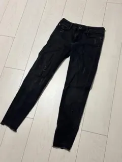 ZARA スキニー カットオフ フリンジ スキニー ブラックデニム Z1975