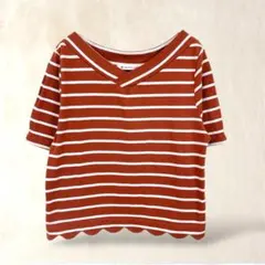 マジェスティックレゴン 半袖カットソー M オレンジ系 ボーダー柄 ショート丈