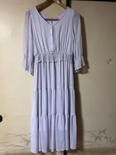 ライトパープル 七分袖 ロングワンピース
