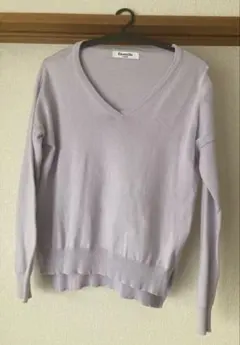 【古着】薄紫色 Vネック 長袖ニット