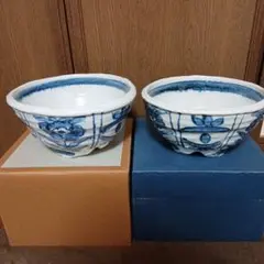 青と白の花模様 陶器丼 2個セット
