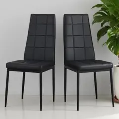 2脚セットPUレザーダイニングチェア ハイバック ボックスステッチデザイン家庭用
