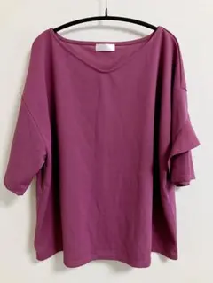 パープル オフショルダー 半袖トップス