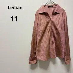 レリアン leilian 長袖シャツ ストライプ ピンクゴールド シルク混 L