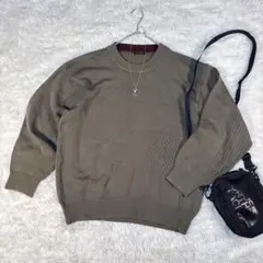 【EX-Club】 グレー クルーネックセーター　ニットメンズ　ウール100%