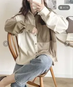 JaVa カラーブロッキングコーデュロイオーバーシャツ