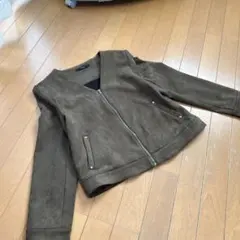 美品 ノーカラー ライダース スエードジャケット ブラウン L