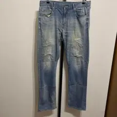 メンズ　PLST プラステ　ダメージ加工　ストレートデニム 　ライトブルー