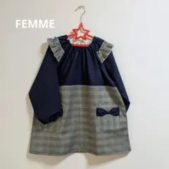 140c m　フリルのスモック♡グレンチェック&navy