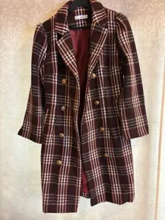 バーガンディチェック ダブルブレストコート 【割引ありプロフィール参照】