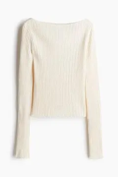 H&M エイチアンドエム リブニット ボートネックトップス XS 白 ホワイト