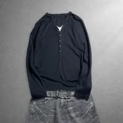 archive y2k layered henley shirt black