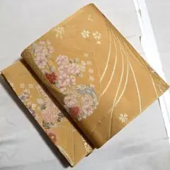 A◆着物くつろぎ 扇に花模様 金糸 六通 化繊 京袋帯 125