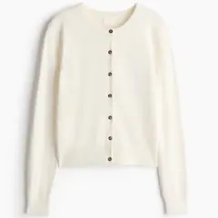 H&M ファインニットカーディガン クルーネック 長袖 カーディガン ホワイト
