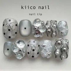 【匿名配送】349.ネイルチップ現品　パール　リボン　個性派　ニュアンス