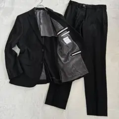 LES MUSE スーツ Y7 黒 セットアップ 冠婚葬祭 無地 ウール 背抜き