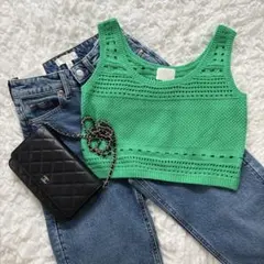 ♡今から使えるアイテム‼︎♡グリーン ニットベスト XS