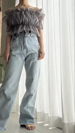 GRLフリルデザイン オフショルダー シャツ Mサイズ グレー　　おまとめ2点