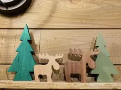 クリスマスツリー　トナカイ　オブジェ　インテリア　北欧　置物　オーナメント　木製