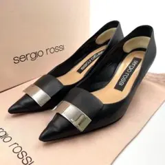 【極美品】セルジオロッシ ヒール ローファー ブラウン シルバー メッシュ 35 Sergio Rossi(セルジオ ロッシ)のsrPRINCE ビジューバックル