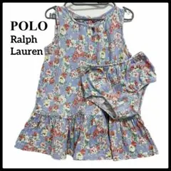美品 ポロラルフローレン ノースリーブワンピース 花柄 水色春 ベビー服こども綿
