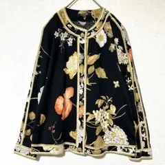 極美品　LEONARD カンカン素材　XL 花柄　ブラック　ハイネック　長袖 極美品 LEONARD カンカン素材 XL 花柄 ブラック ハイネック 長袖
