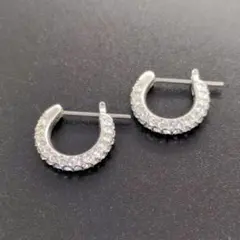 【美品】スワロフスキー クリスタル フープピアス　キラキラ　メレ