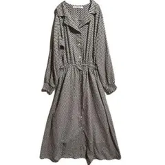 【レイカズン】 幾何学柄 ロングワンピース M ウエストゴム 長袖