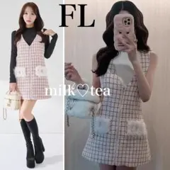 新品タグ付き ダーリッチ フロントファスナーツイードミニワンピース FL ピンク