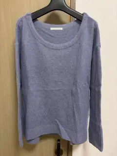 DouDou ブルー　長袖ニット フリーサイズ