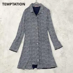 TEMPTATION 小花柄のスキッパーシャツチュニック ワンピース ネイビー