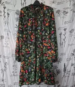 278 H&M 花柄 フリルネック 長袖 ワンピース