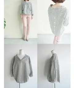 トゥモローランド　ストライプタックブラウス　7分袖シャツ