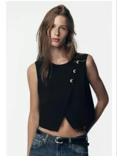 ZARA ダーツ入りペプラムノースリーブトップス ネイビー - メルカリ