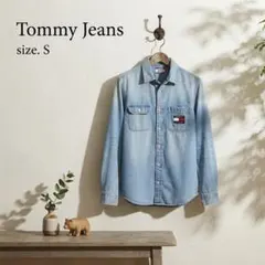 TOMMY JEANS トミージーンズ デニムシャツ S ビッグバックロゴ 美品
