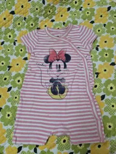 80㎝ 前開き ミニー ロンパース ボーダー 白 ピンク babyGAPused