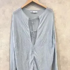 ZARA ライトブルー　シースルー　トップス　リボン　長袖カーディガン　S