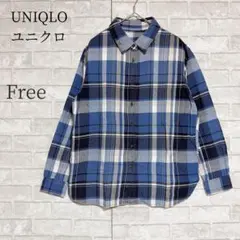 ユニクロ フランネル チェック シャツ ブルー ネルシャツ レディース