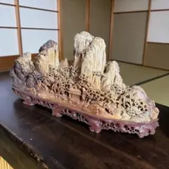 レア品】特大山水風景石 寿山石 風景彫刻 骨董 ヴィンテージ 中国