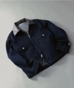 【美品】LURAKU デニムジャケット レザー襟 ジップアップ