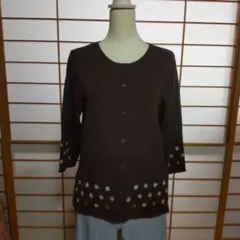 Laura Ashley カーディガン ブラウン 刺繍 七分袖のサムネイル