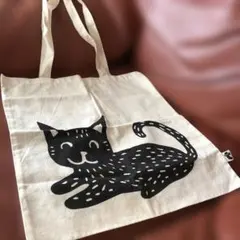 猫イラスト エコバッグ 生成りコットン！