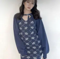 LIP SERVICE ジャガードアンサンブルワンピース ミニワンピ ブルー