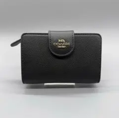 C6390 コーチ 黒財布 ゴールドロゴ コンパクト レザーのサムネイル