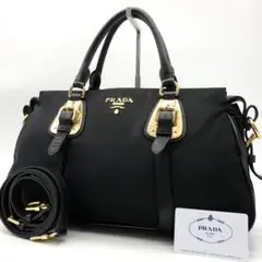 ✨美品✨プラダ ハンドバッグ 2way メタルロゴ ゴールド金具 ナイロン