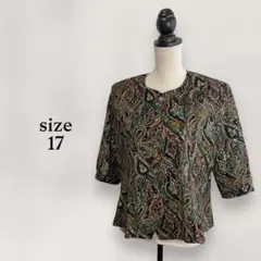 大きいサイズ17号　ボタニカル　透け感ブラウス　金ボタン　ヴィンテージ　レトロ